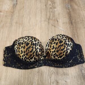 Victorias Secret 36B Miraculous Padded Strapless Underwire Cheetah Leopard Lace